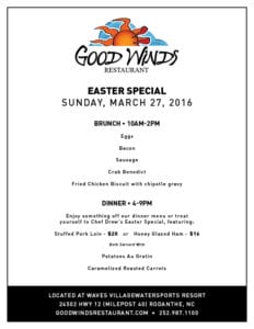 Good Winds Restaurant - Easter 2016 Menu